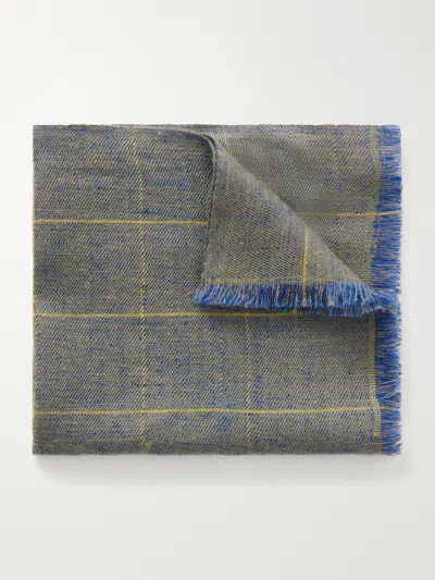 Anderson & Sheppard Frayed Checked Cashmere-twill Pocket Square In Gray
