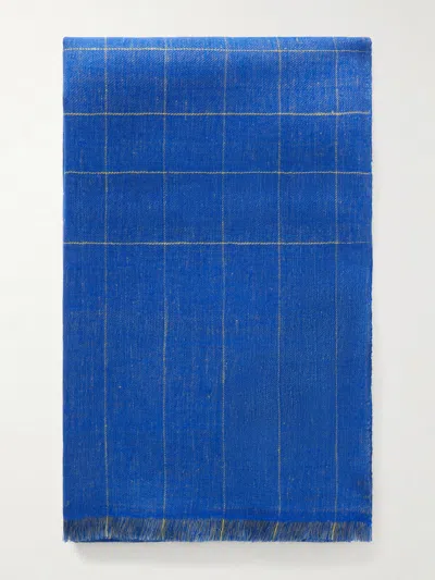 Anderson & Sheppard Frayed Checked Cashmere-twill Scarf In Brown