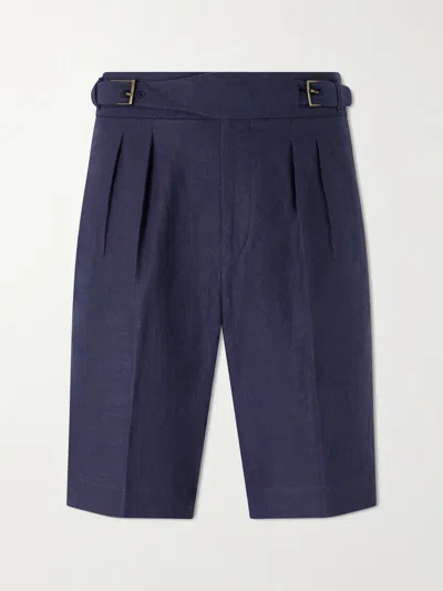 Anderson & Sheppard Gurkha Straight-leg Wool-blend Shorts In Blue