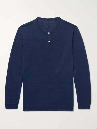 Anderson & Sheppard Linen Henley Sweater In Blue