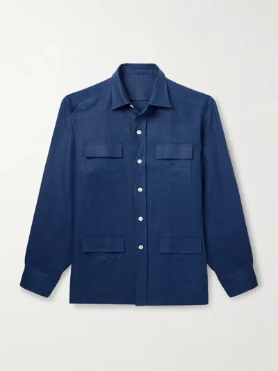 Anderson & Sheppard Linen Overshirt In Blue