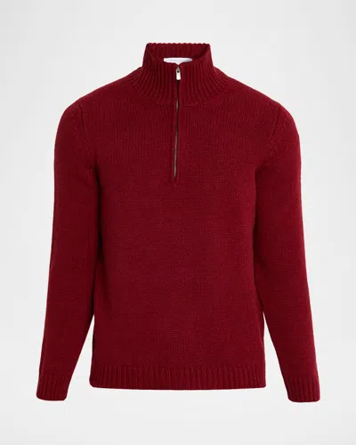 Anderson & Sheppard Men & Apos;s Plain Knit Cashmere Quarter-zip Sweater In Burgundy