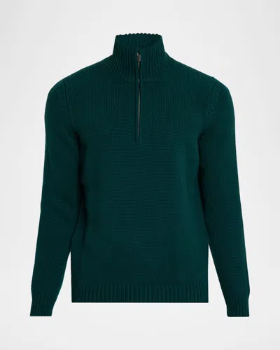 Anderson & Sheppard Men & Apos;s Plain Knit Cashmere Quarter-zip Sweater In Green
