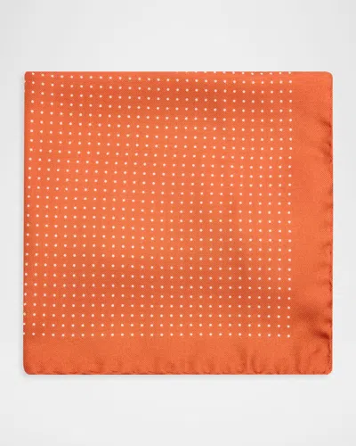 Anderson & Sheppard Men & Apos;s Silk Polka Dot Pocket Square In Orange