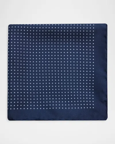 Anderson & Sheppard Men & Apos;s Silk Prince Of Wales Pocket Square In Blue