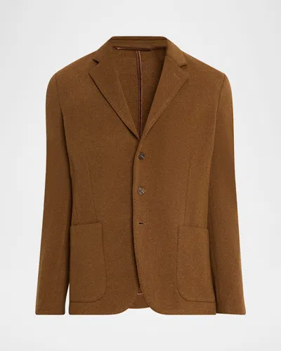 Anderson & Sheppard Men & Apos;s Single-breasted Wool And Cashmere Unstructured Knit Blazer In Brown