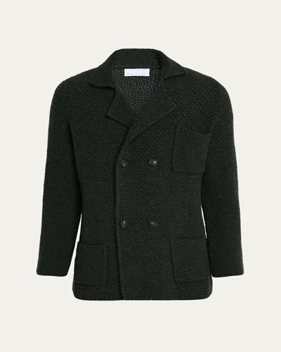 Anderson & Sheppard Men's Cashmere And Wool Knit Double-breasted Jacket In Green
