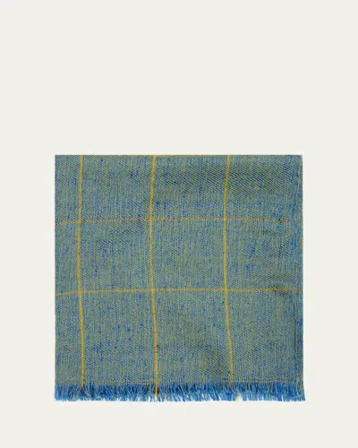 Anderson & Sheppard Men's Check Cashmere Pocket Square In Green