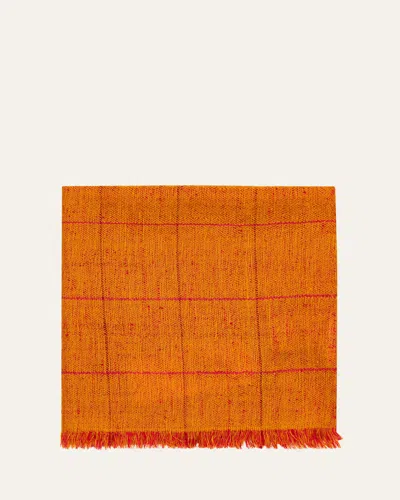 Anderson & Sheppard Men's Check Cashmere Pocket Square In Orange