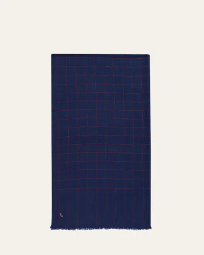 Anderson & Sheppard Men's Hairline Windowpane Check Cashmere Scarf In Blue