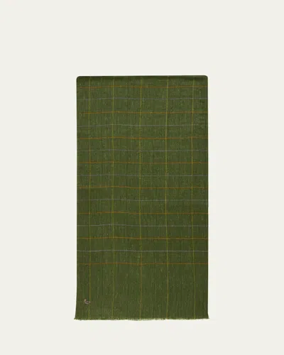 Anderson & Sheppard Men's Hairline Windowpane Check Cashmere Scarf In Green