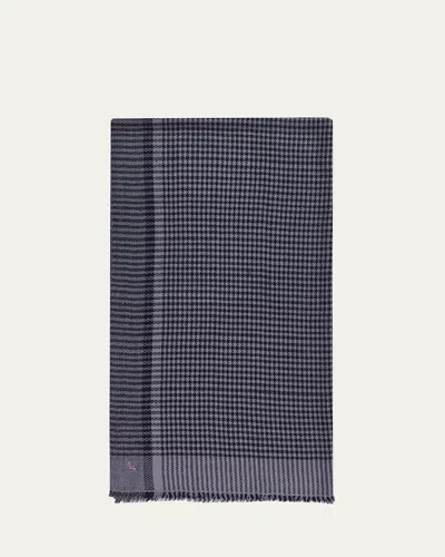 Anderson & Sheppard Men's Handwoven Houndstooth Cashmere Scarf In Blue