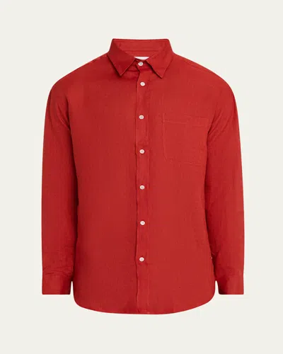 Anderson & Sheppard Men's Long-sleeve Linen Shirt In Brown