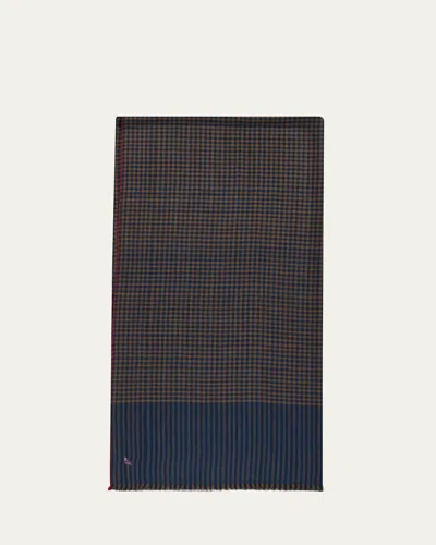 Anderson & Sheppard Men's Mini-check Cashmere Scarf In Brown