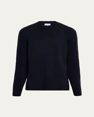 Anderson & Sheppard Men's Plain Knit Cashmere Crewneck Sweater In Blue