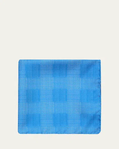 Anderson & Sheppard Men's Silk Prince Of Wales Pocket Square In Blue