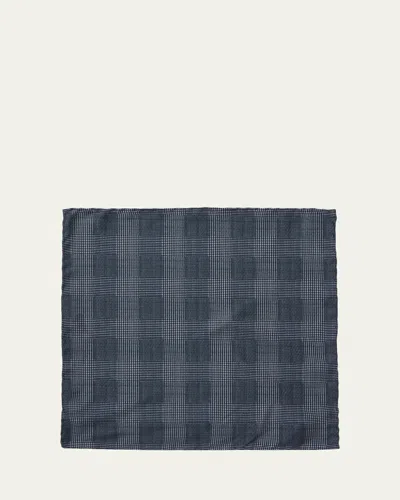 Anderson & Sheppard Men's Silk Prince Of Wales Pocket Square In Blue