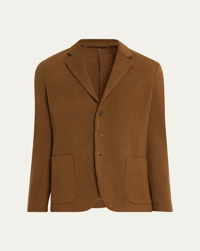 Anderson & Sheppard Men's Single-breasted Wool And Cashmere Unstructured Knit Blazer In Brown