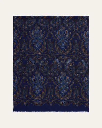 Anderson & Sheppard Soft Woollen Print Scarf In Blue