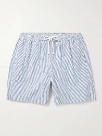 Anderson & Sheppard Straight-leg Striped Seersucker Swim Shorts In Blue