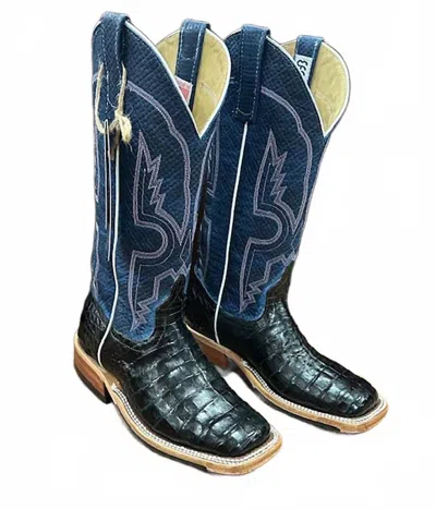 Anderson Bean Boots Women's Custom Exotic Caiman Belly Chex Boot In Black/blue In Multi