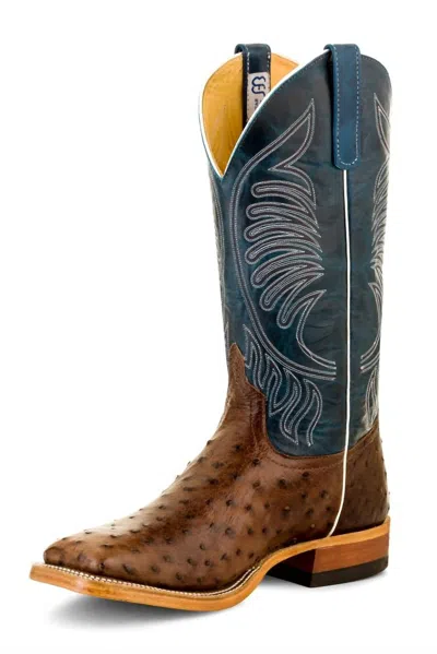 Anderson Bean Boots Women's Ostrich Kango Leather Sole Exotic Boot In Dark_brown/blue In Multi