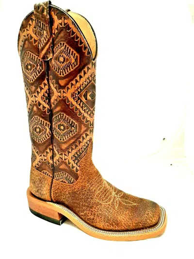 Pre-owned Anderson Bean Women's  Tag Boar Kechi Embroidered Western Boots Exclusives In Brown