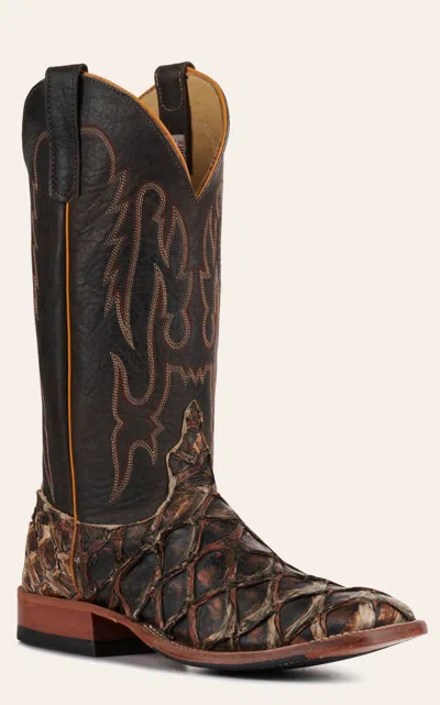 Anderson Bn Anderson Bean Men's Black And Rusty Brown Big Bass Wide Square Toe Exotic Cowboy Boot