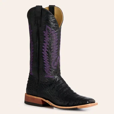 Anderson Bn Anderson Bean Men's Black Caiman Belly Stitched Square Toe Cowboy Boots