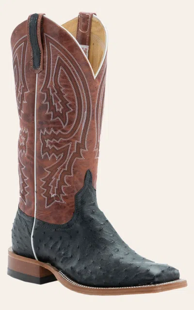 Anderson Bn Anderson Bean Men's Black Full Quill Ostrich And Rust Lava Square Toe Exotic Cowboy Boots In Multi