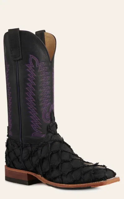 Anderson Bn Anderson Bean Men's Black Pirarucu Wide Square Toe Exotic Cowboy Boots