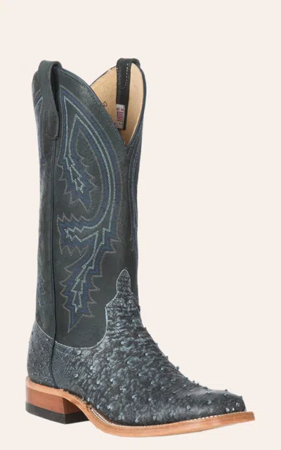 Anderson Bn Anderson Bean Men's Black Safari Full Quill Ostrich Wide Square Toe Exotic Cowboy Boots