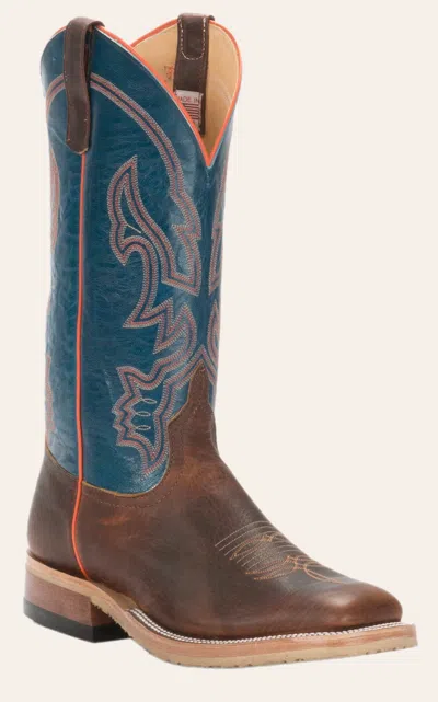 Anderson Bn Anderson Bean Men's Briar Brown And Teal Wide Square Toe Cowboy Boot