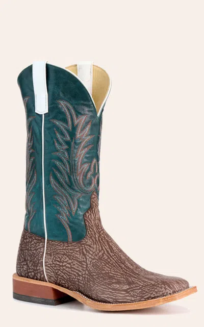 Anderson Bn Anderson Bean Men's Brown And Teal Hybrid Wide Square Toe Cowboy Boots