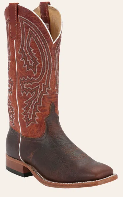 Anderson Bn Anderson Bean Men's Brown Bison & Rust Square Toe Cowboy Boot In Multi