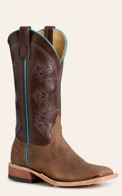Anderson Bn Anderson Bean Men's Dark Brown Barcelona & Brown Avatar Wide Square Toe Cowboy Boots In Multi