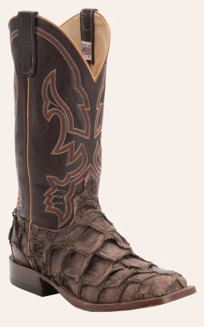 Anderson Bn Anderson Bean Men's Distressed Brown Big Bass And Chocolate Wide Square Toe Cowboy Boot In Multi
