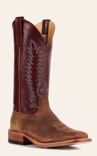 Anderson Bn Anderson Bean Men's Geronimo Brown Bison And Sangria Wine Square Toe Cowboy Boots