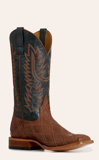 Anderson Bn Anderson Bean Men's Horse Power Brown Patchwork & Navy Wide Square Toe Cowboy Boots In Multi