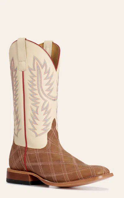 Anderson Bn Anderson Bean Men's Horse Power Camel Crazy Horse Patchwork & Cream Wide Square Toe Cowboy Boots In Multi