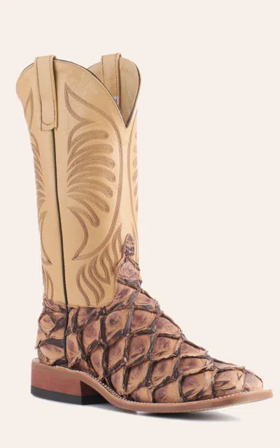 Anderson Bn Anderson Bean Men's Ivory And Brown Matte Big Bass Wide Square Toe Exotic Cowboy Boots