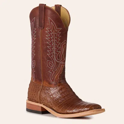Anderson Bn Anderson Bean Men's Oak & Tan Caiman Wide Square Toe Cowboy Boots In Brown