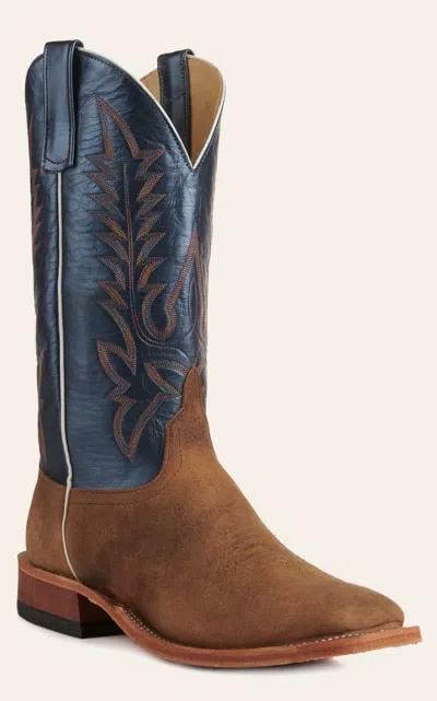Anderson Bn Anderson Bean Men's Sand Elk And Blue Wide Square Toe Cowboy Boots In Brown