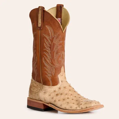 Anderson Bn Anderson Bean Men's Tan & Brown Vintage Bruciato Full Quill Ostrich Wide Square Toe Cowboy Boots