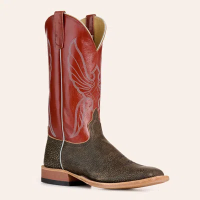 Anderson Bn Anderson Bean Men's Tan & Rust Safari Cape Buffalo Wide Square Toe Cowboy Boots In Brown