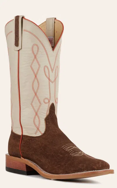 Anderson Bn Anderson Bean Men's Tan Buffed Elephant And Bone Wide Square Toe Exotic Cowboy Boots In Brown