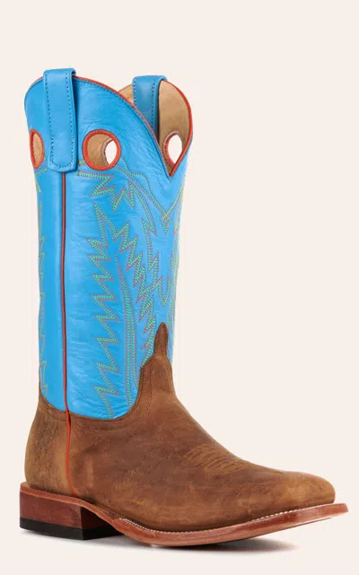 Anderson Bn Anderson Bean Mens' Natural Brahma Bison And Blue Hybrid Square Toe Cowboy Boots In Brown