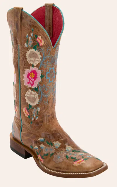 Anderson Bn Anderson Bean Women's Macie Bean Antiqued Honey Brown With Rose Garden Embroidery Square Toe Cowboy 