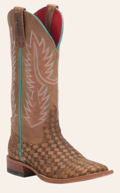 Anderson Bn Anderson Bean Women's Macie Bean Toast And Honey Woven Square Toe Cowboy Boots In Brown