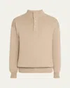 Anderson & Sheppard Men's Cashmere Quarter-placket Sweater In Dk Natural